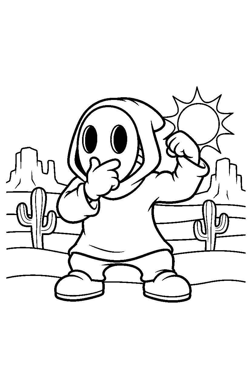 shy guy posing proudly in a desert level line art