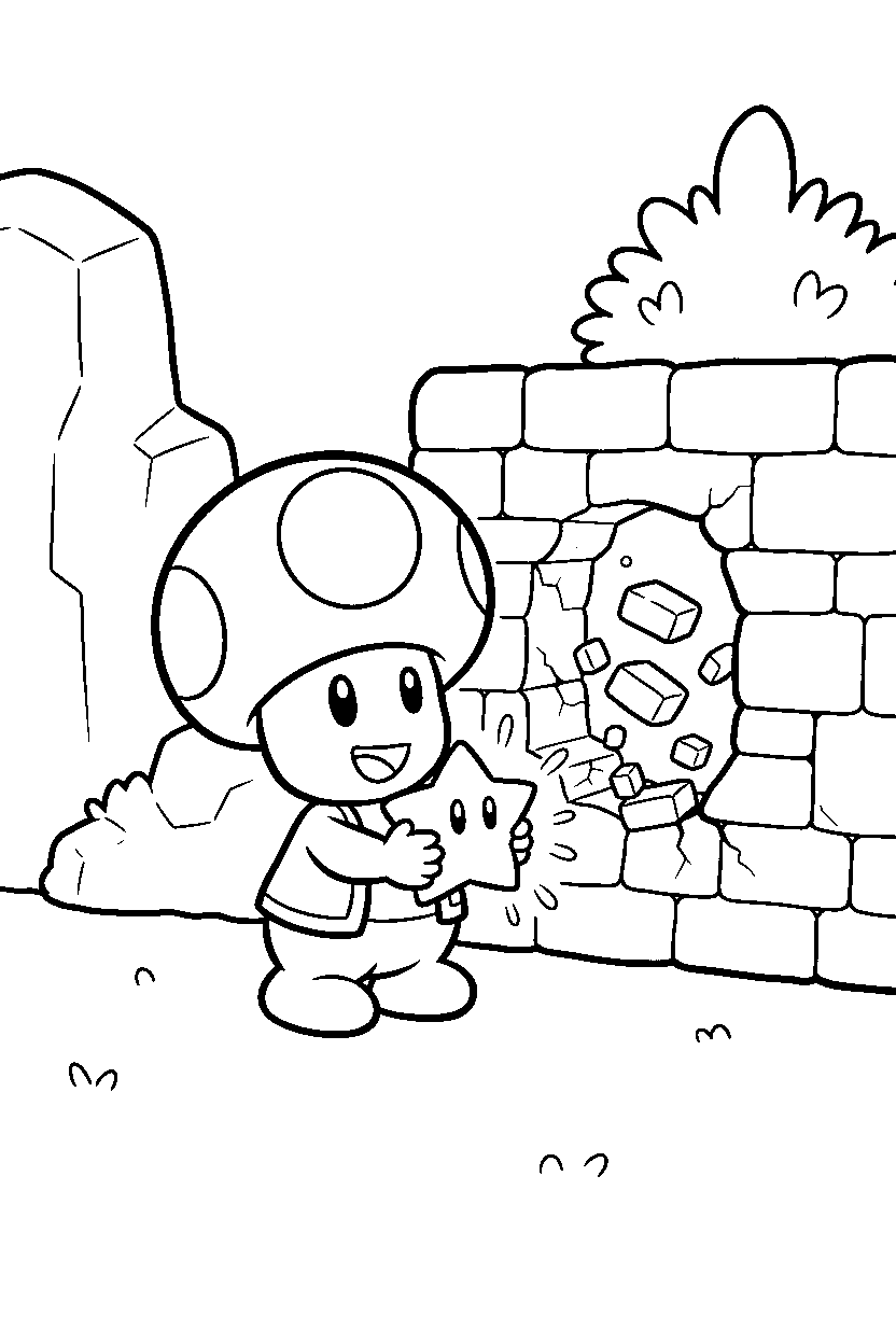 toad holding an item near a secret area line art