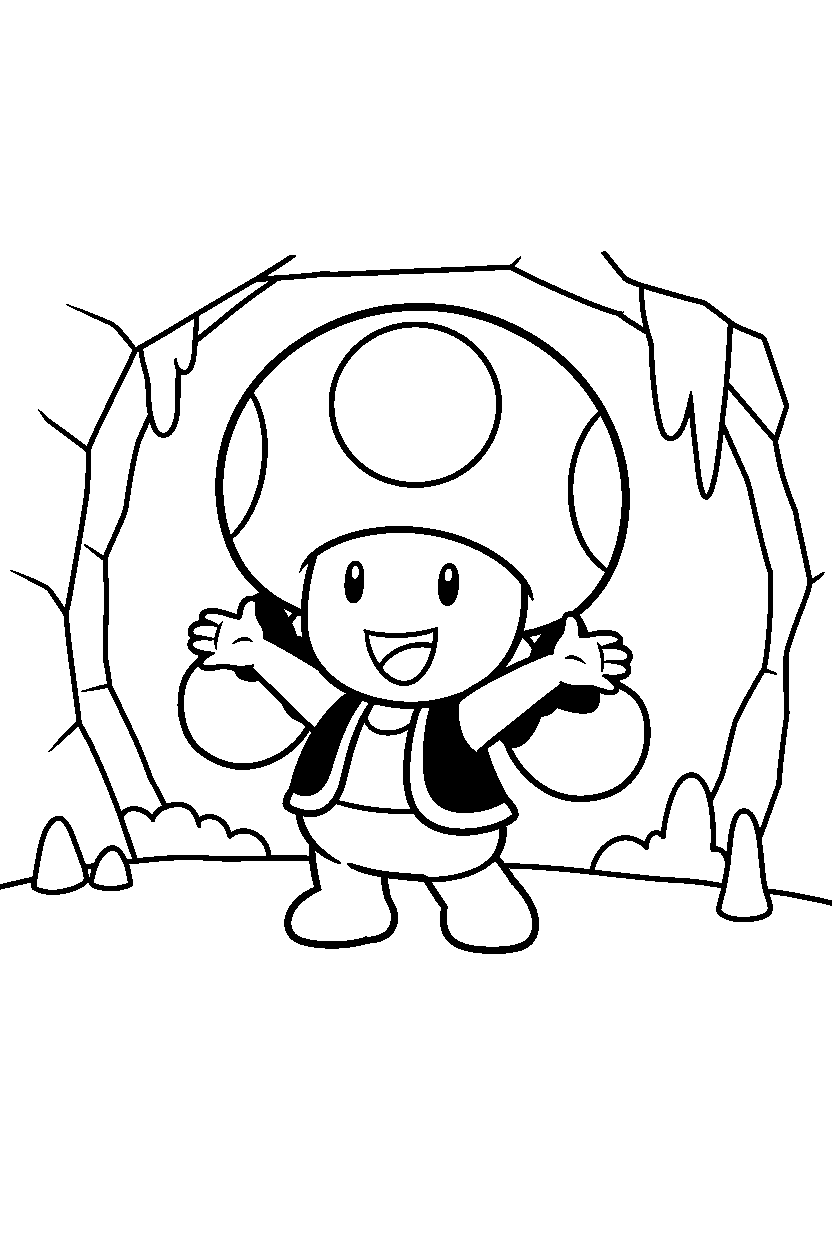 toadette posing happily in a hidden cave line art