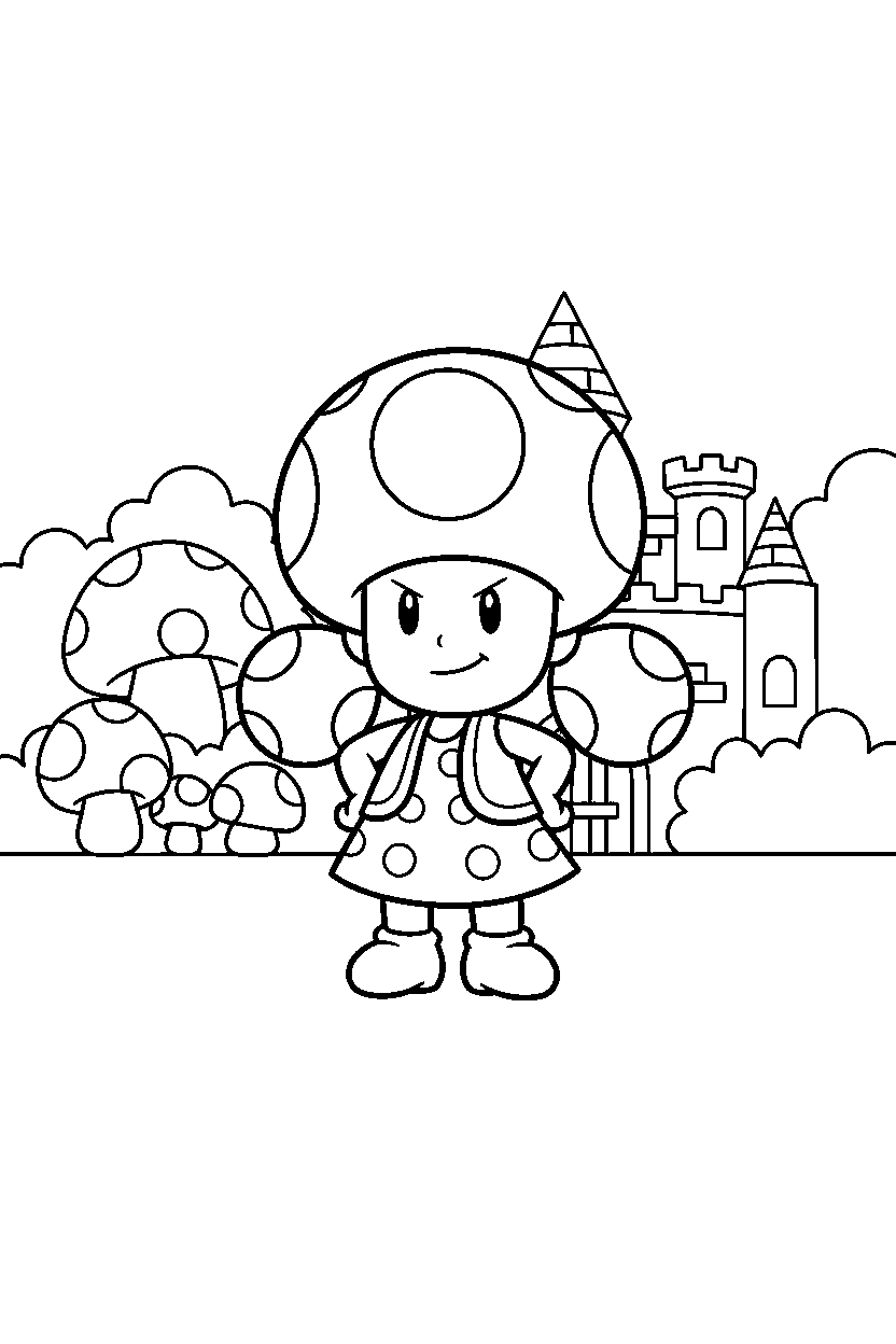 toadette standing proudly in the mushroom kingdom line art