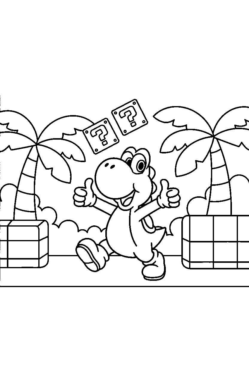 yoshi posing happily in a jungle level line art