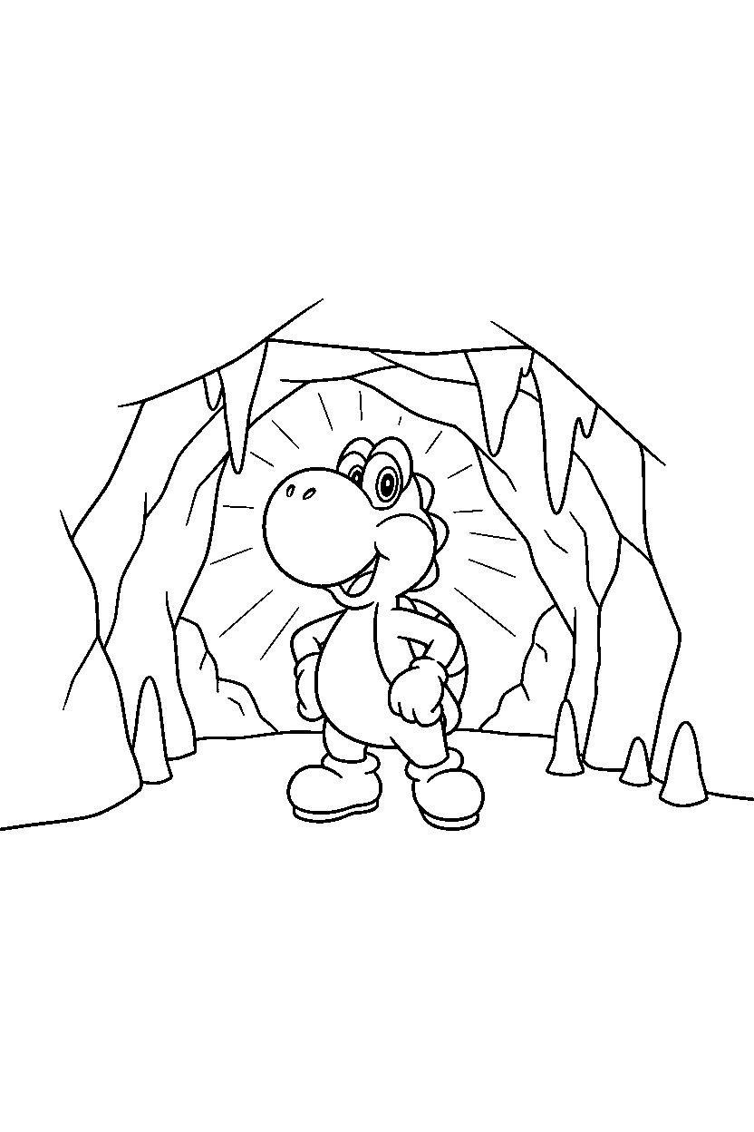 yoshi posing proudly in a hidden cave line art