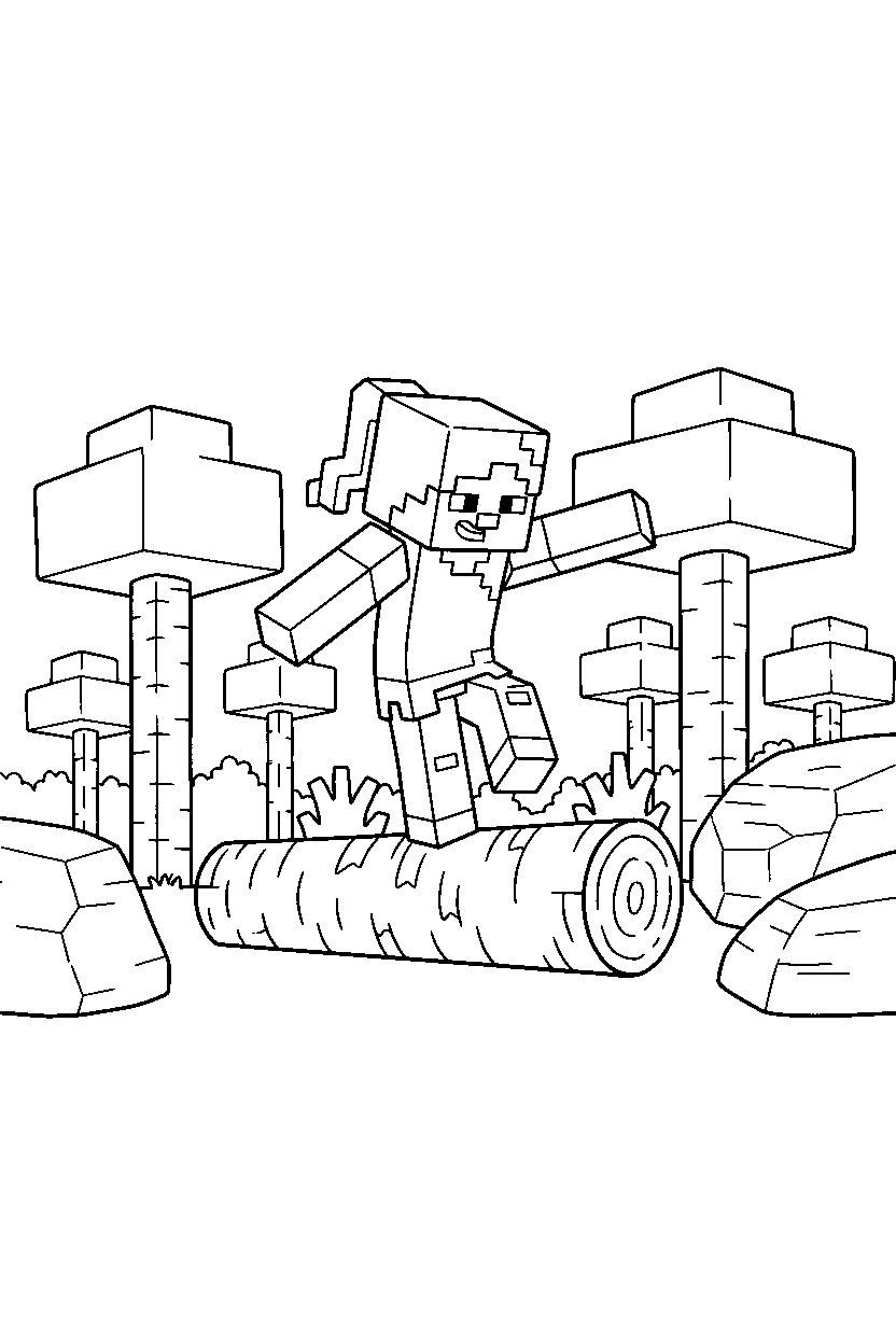 minecraft alex balancing in birch forest line art