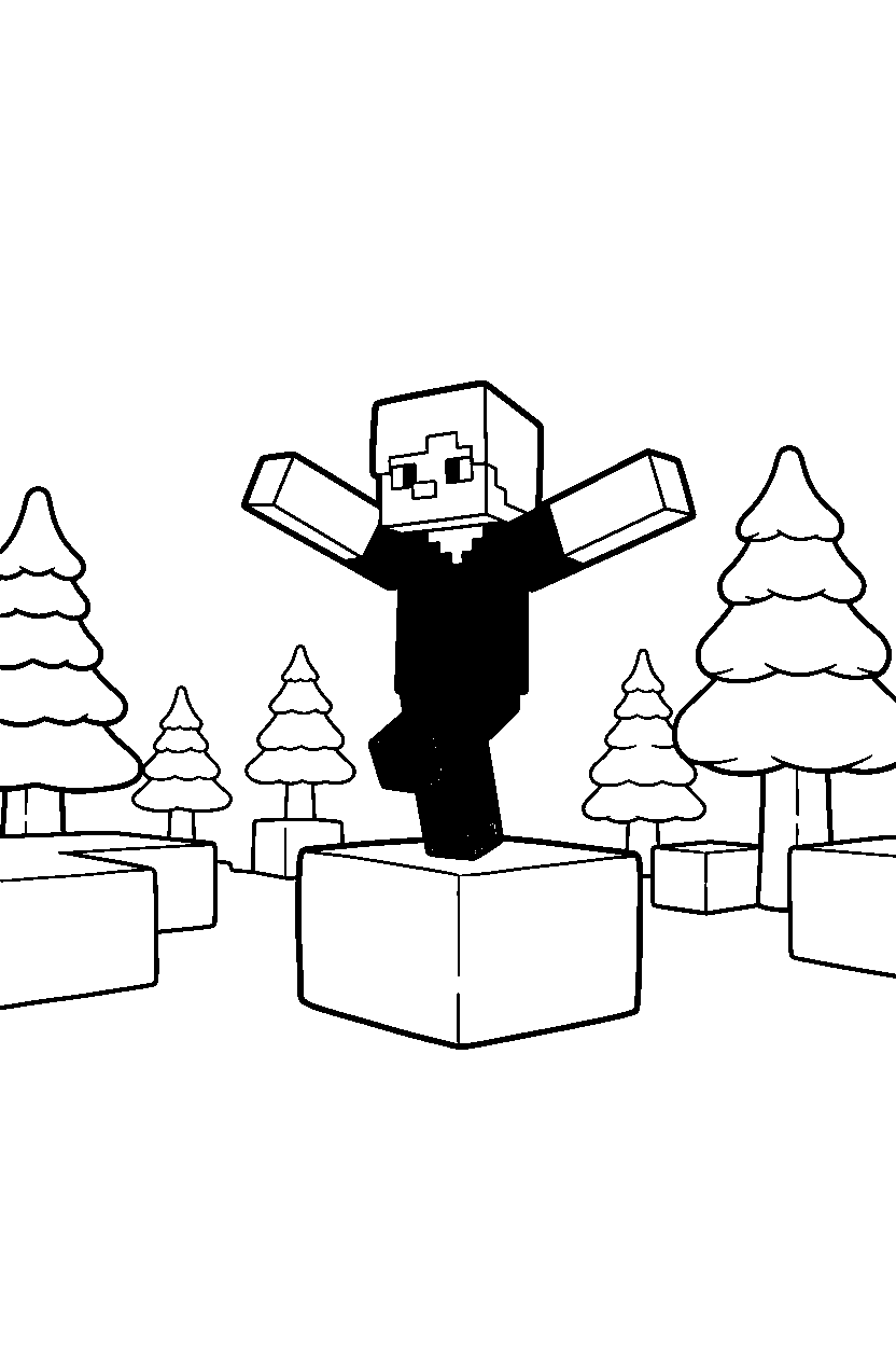 minecraft alex balancing in snowy field line art