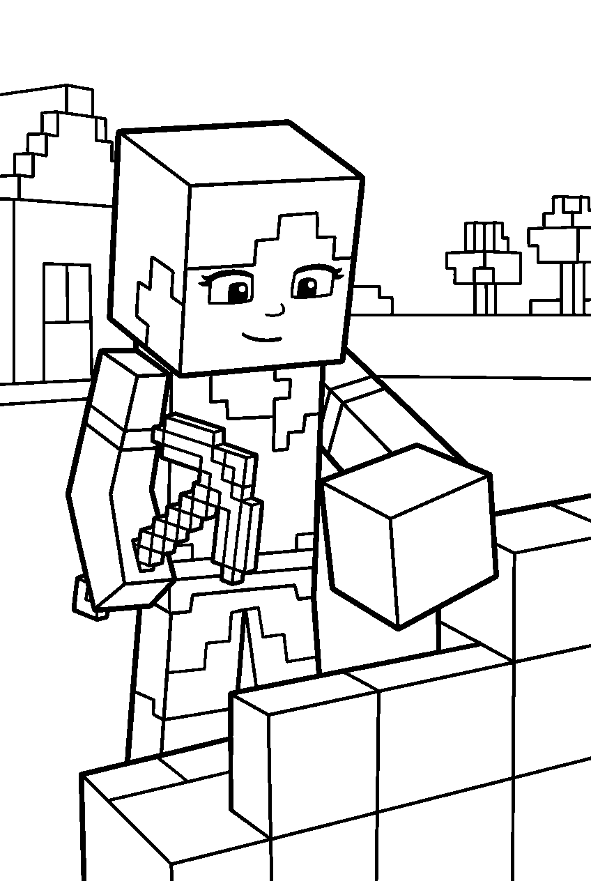 minecraft alex building a house line art