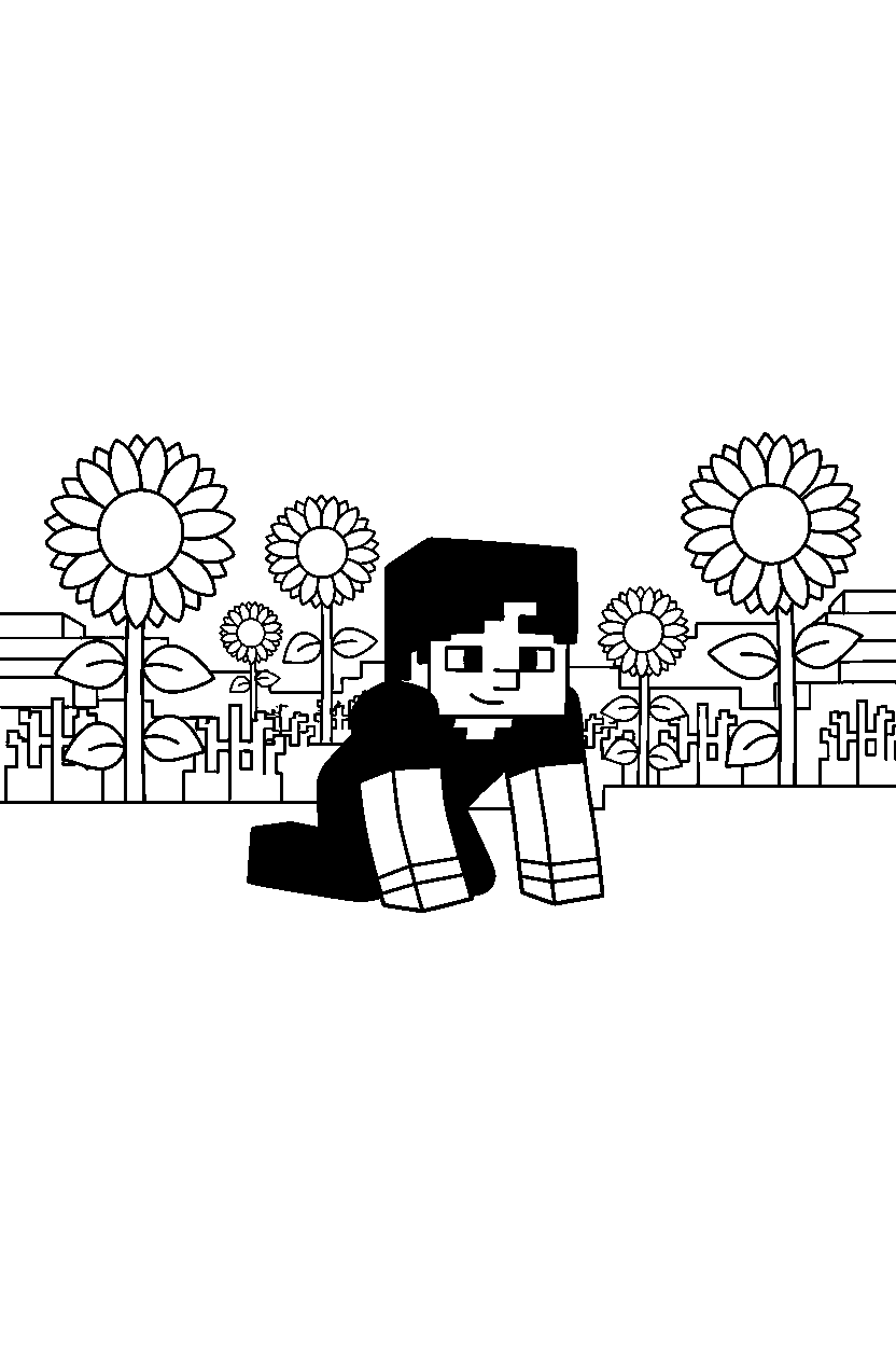 minecraft alex crawling calmly in sunflower plains line art