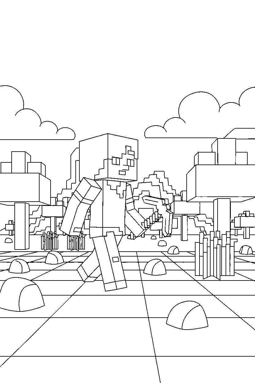 minecraft alex exploring in plains line art