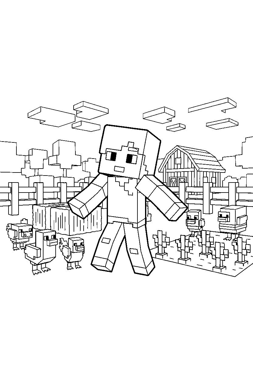 minecraft alex looking around in farm line art