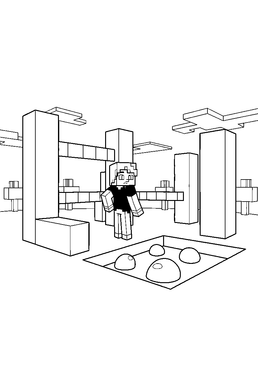 minecraft alex looking around in obstacle course line art
