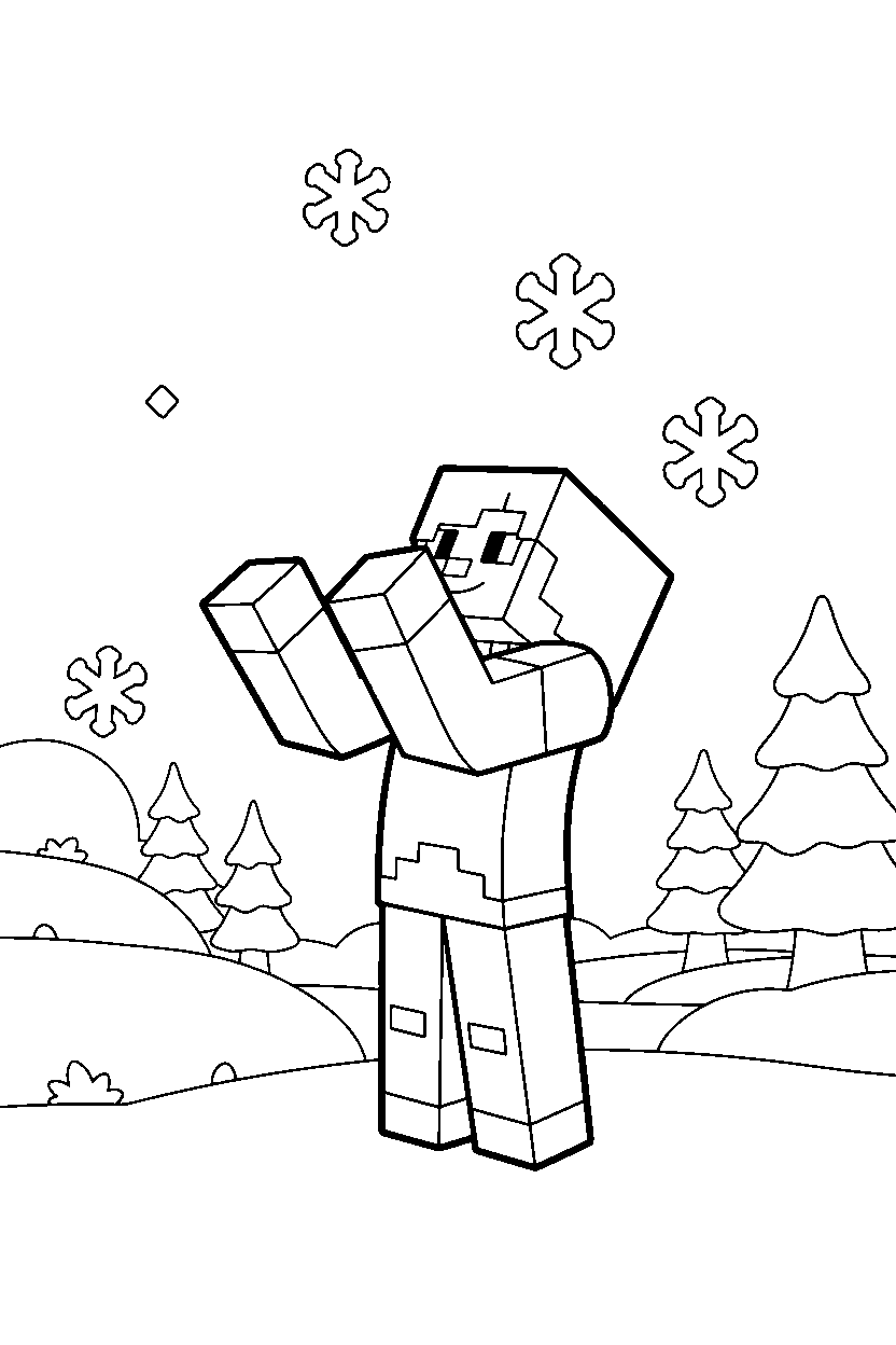 minecraft alex looking at the sky in snowy tundra line art