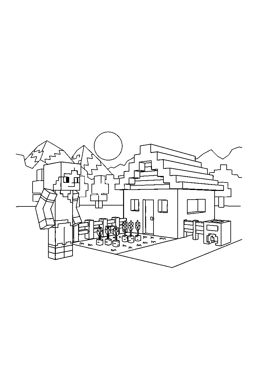 minecraft alex looking into the distance in a survival base line art