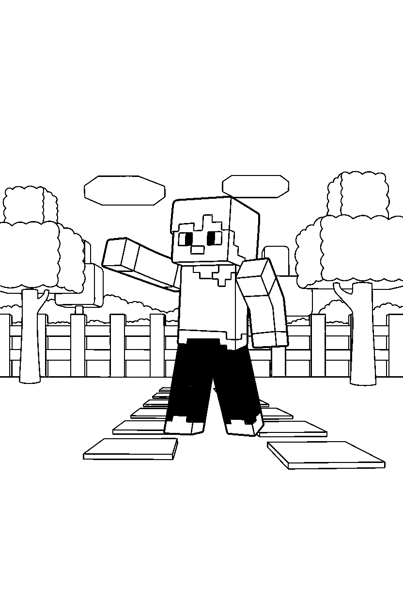minecraft alex pointing in simple backyard line art