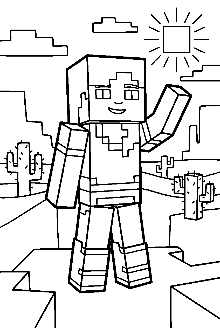 minecraft alex posing in desert biome line art