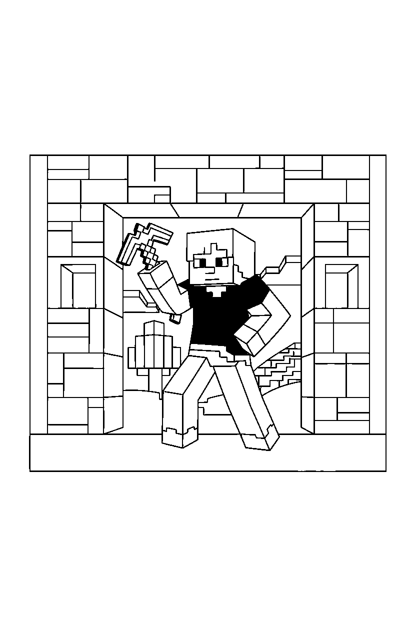 minecraft alex posing in stone castle line art