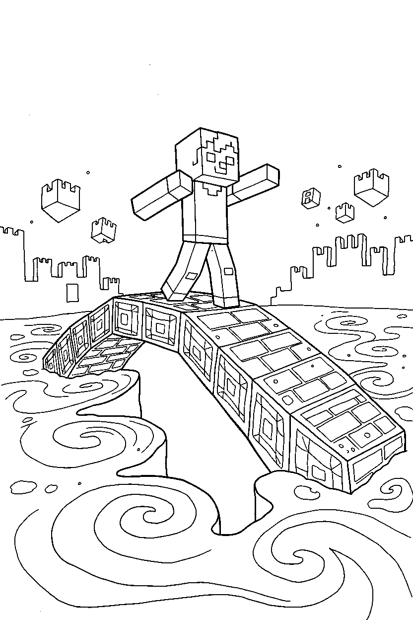 minecraft alex reaching on nether bridge line art