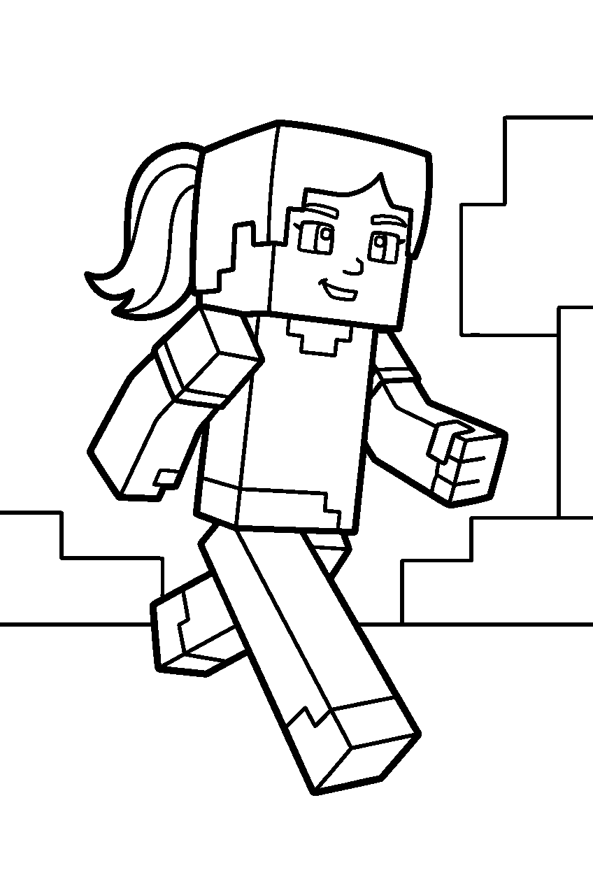 minecraft alex running forward line art