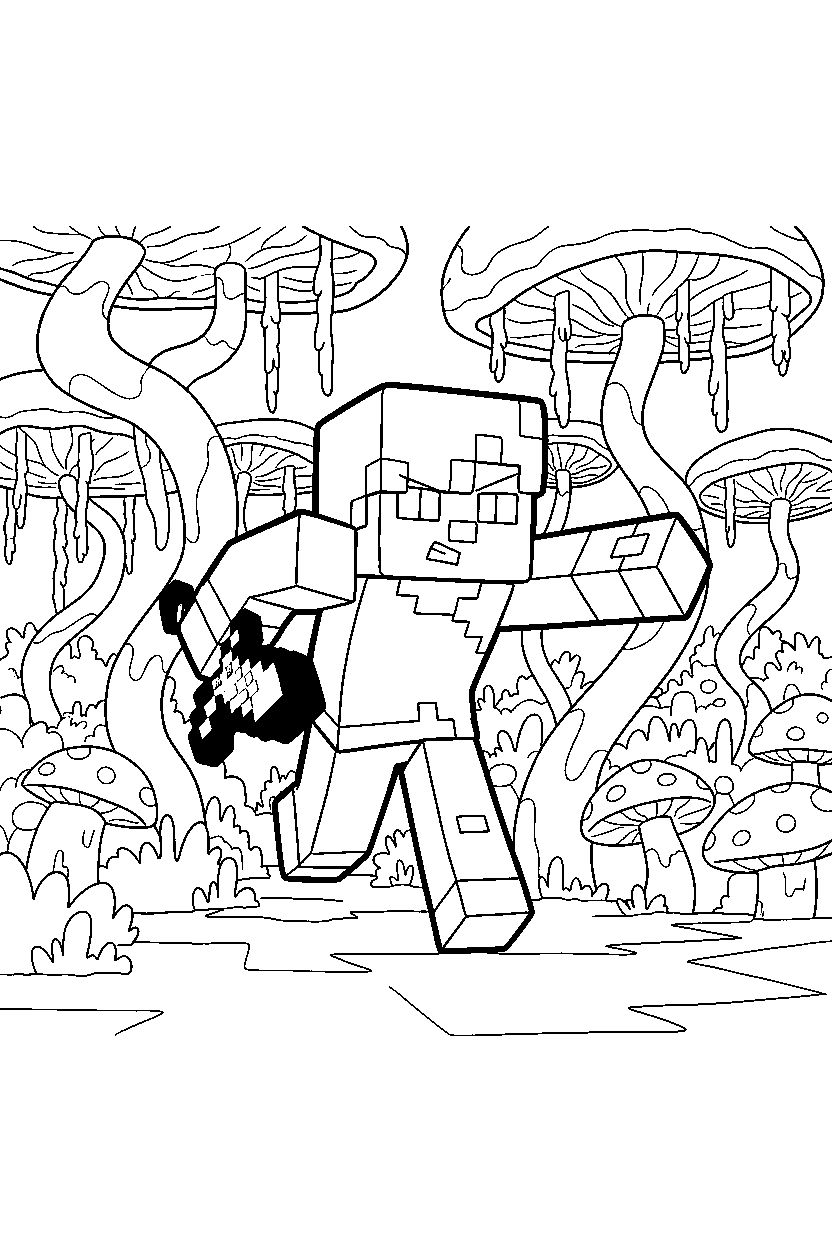 minecraft alex running in crimson forest line art