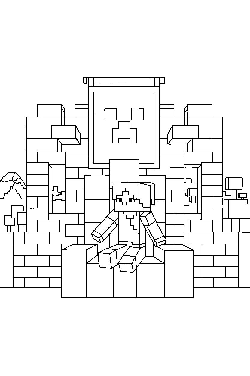 minecraft alex sitting in a castle base line art
