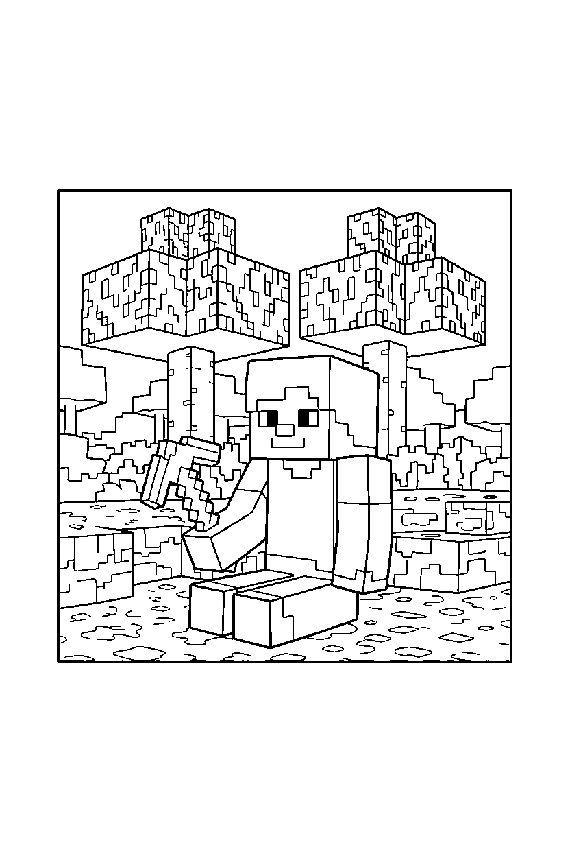 minecraft alex sitting in dark forest line art