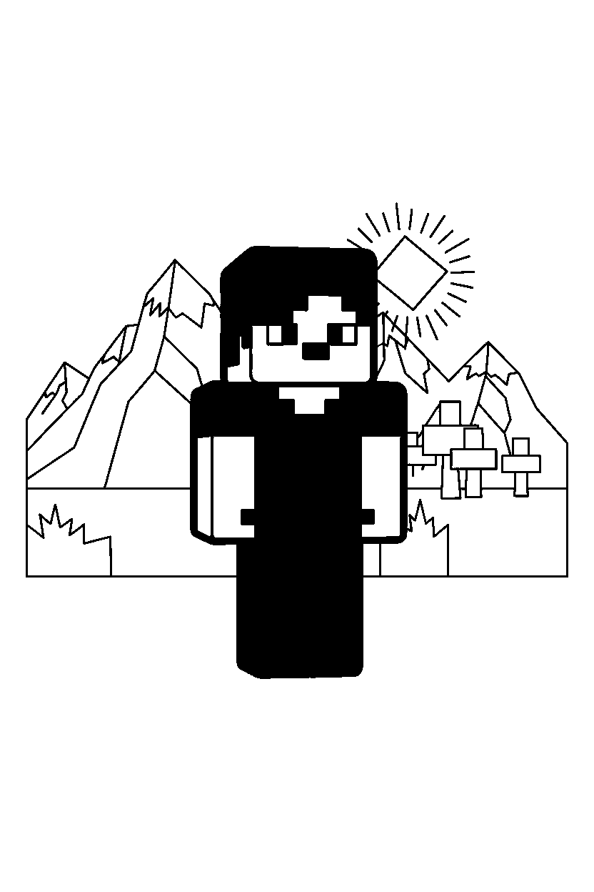 minecraft alex standing still in mountains line art