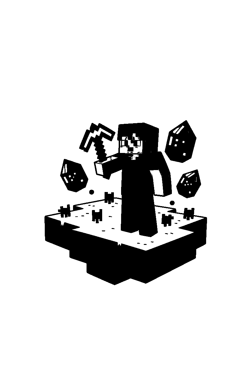 minecraft alex standing with a pickaxe on an end island line art
