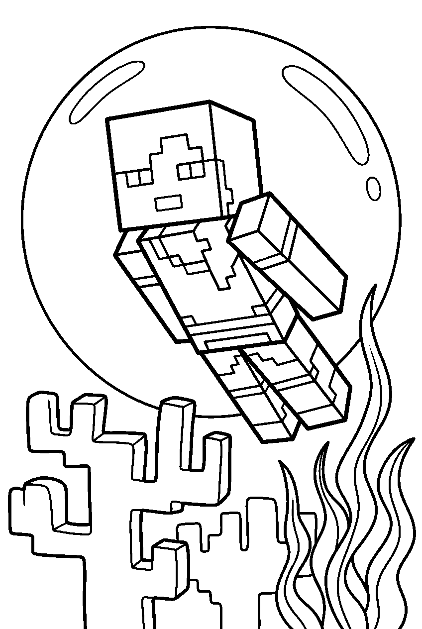 minecraft alex swimming underwater line art
