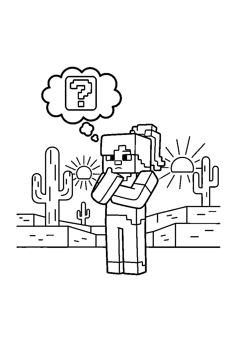minecraft alex thinking in desert line art