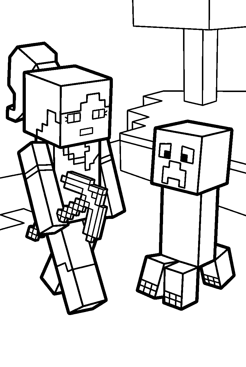 minecraft alex vs creeper line art