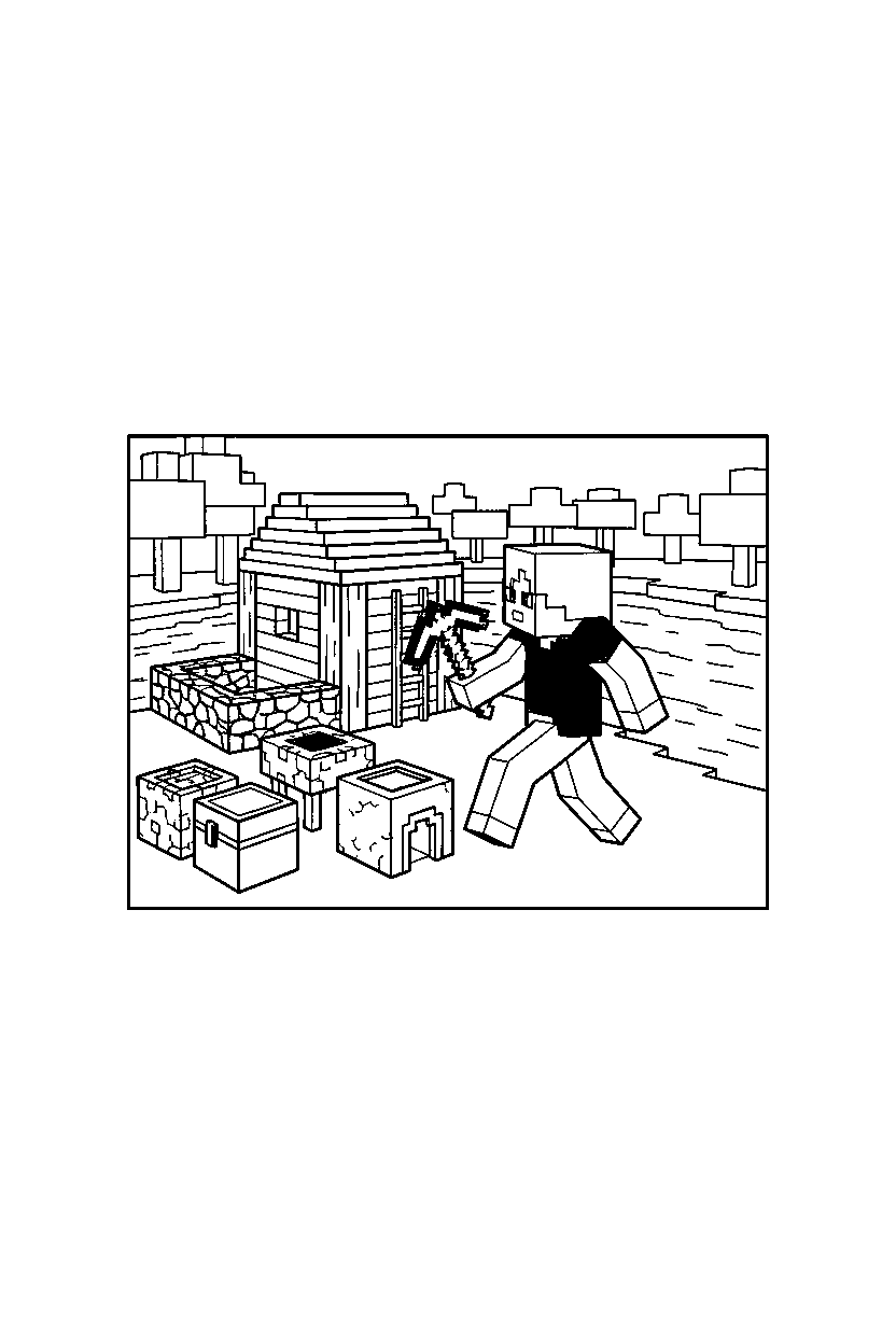 minecraft alex walking carefully in a survival base line art
