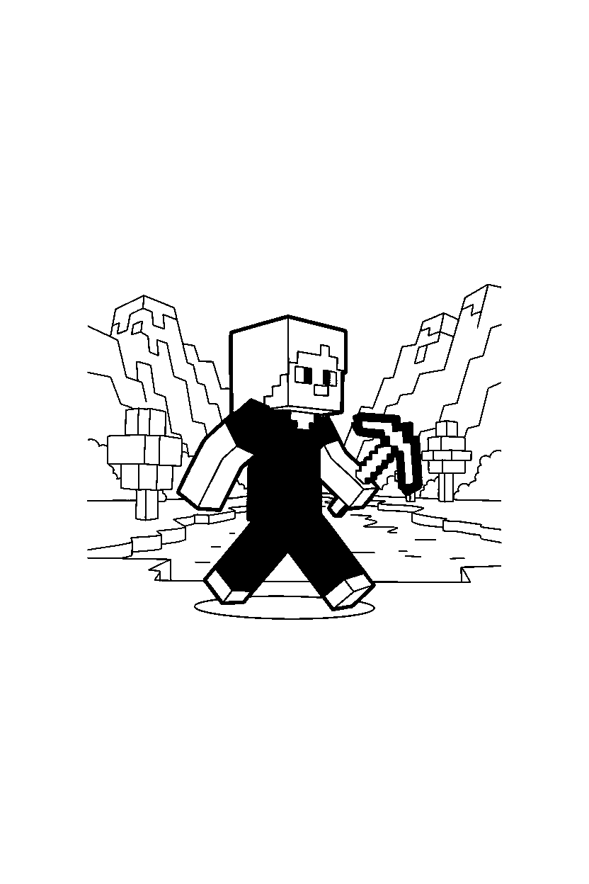 minecraft alex walking in valley line art