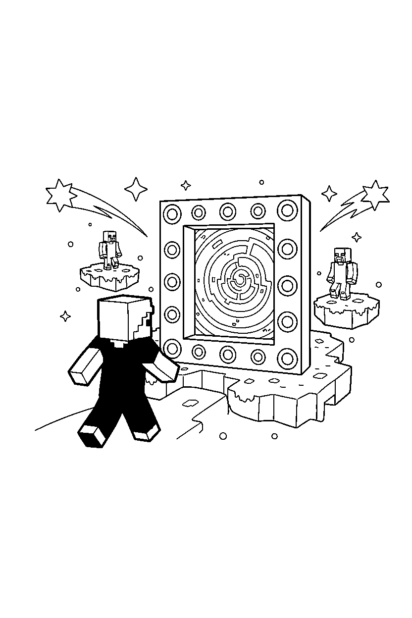 minecraft alex walking slowly in end portal area line art
