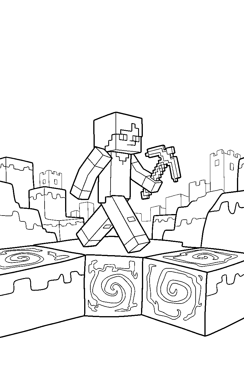 minecraft alex walking slowly in nether line art