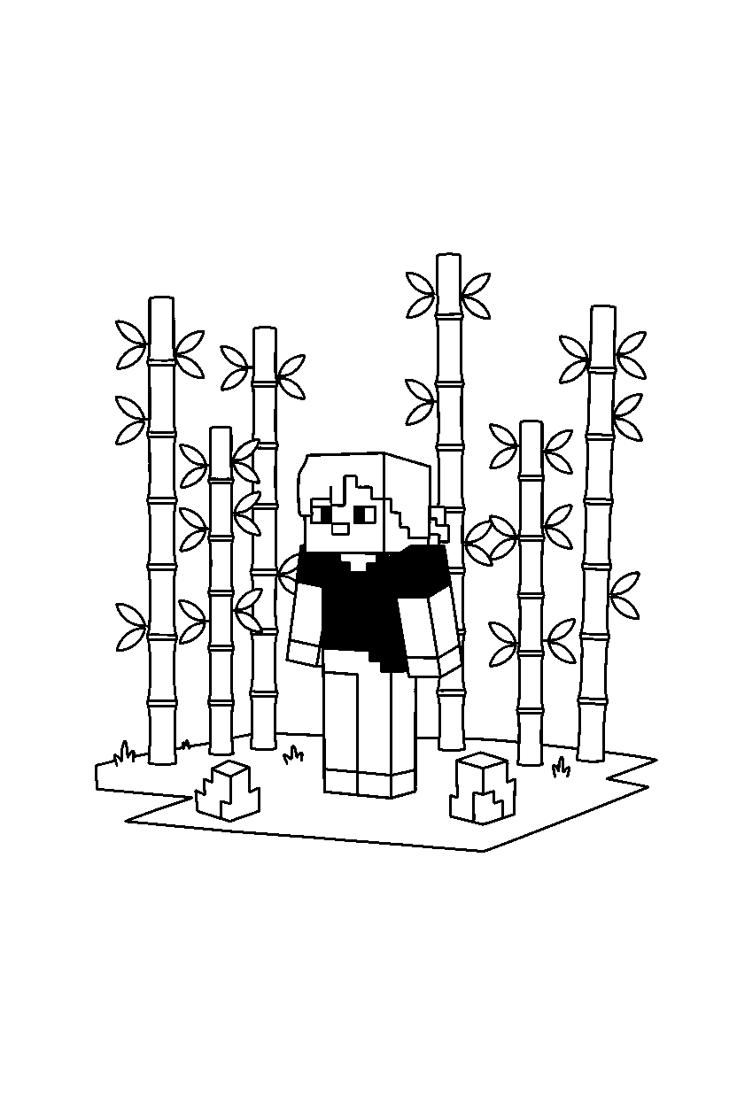 minecraft alex watching calmly in a bamboo jungle line art