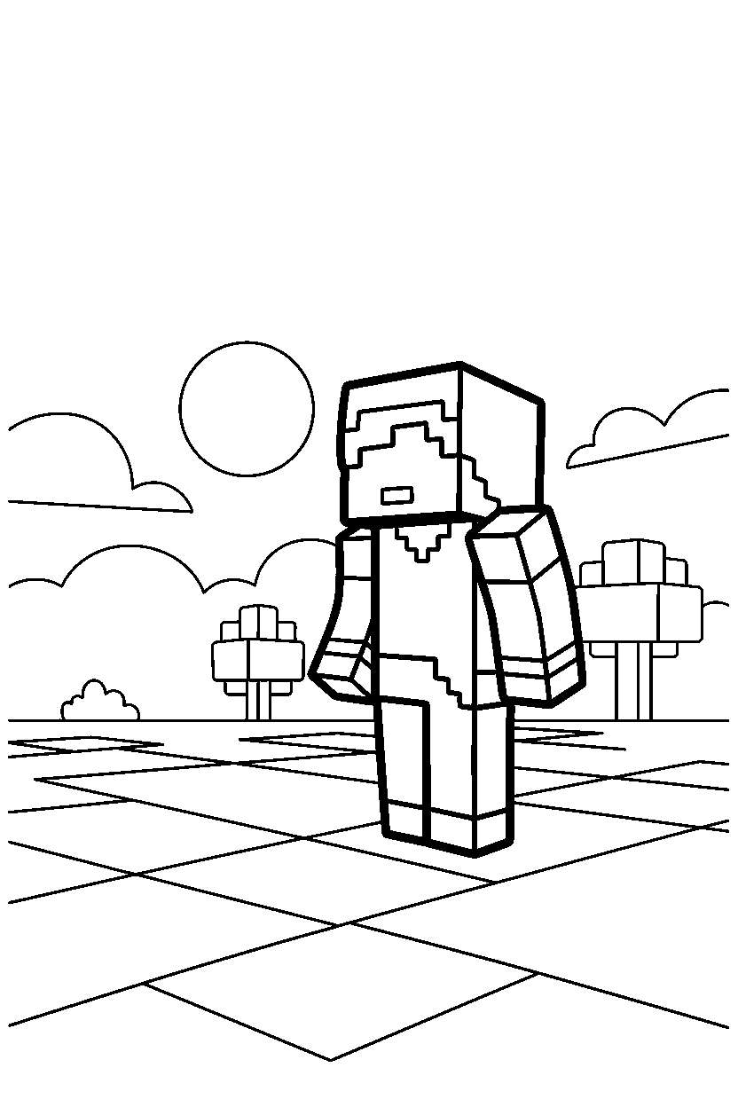minecraft alex watching in plains line art