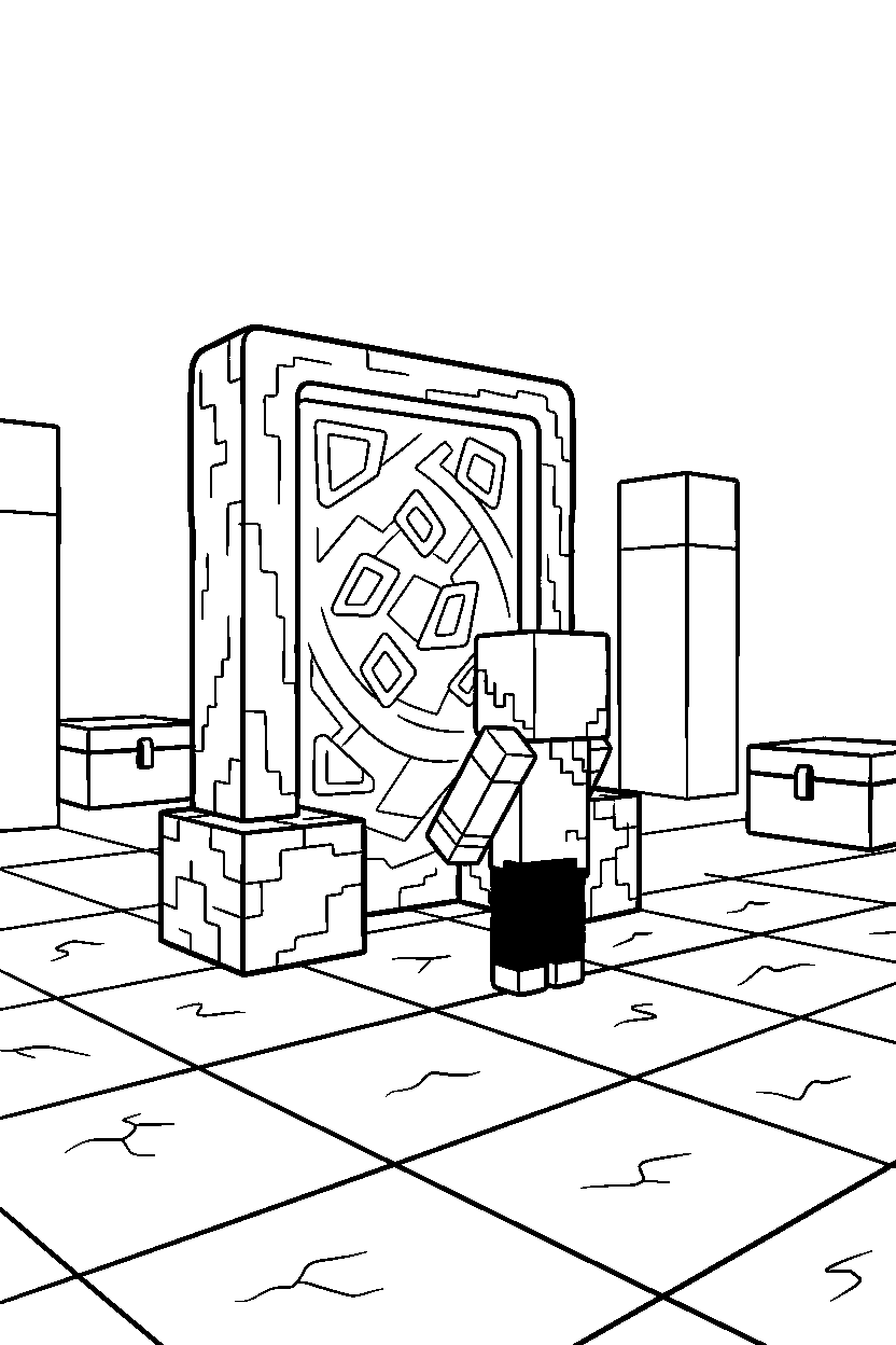 minecraft alex watching in portal room line art