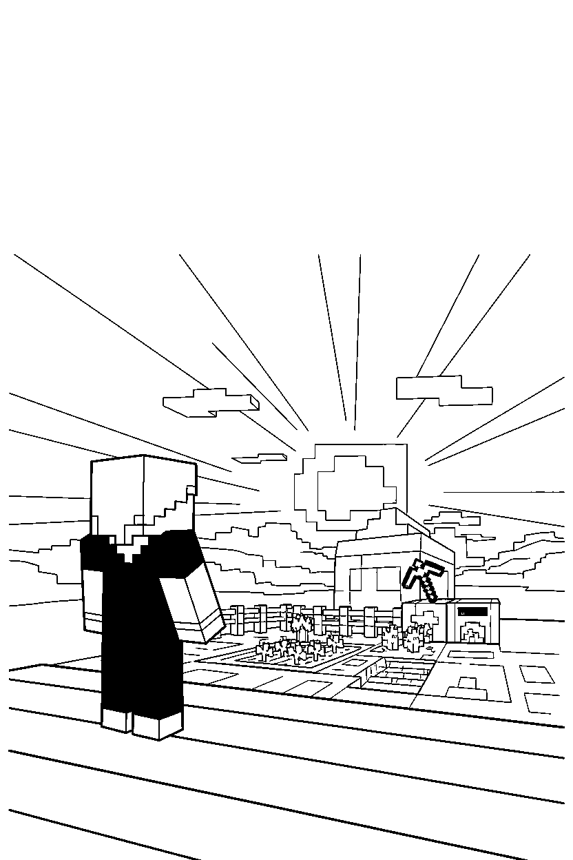 minecraft alex watching the horizon in a survival base line art