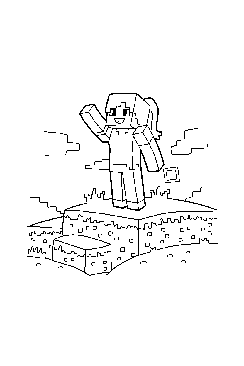 minecraft alex waving on hill line art