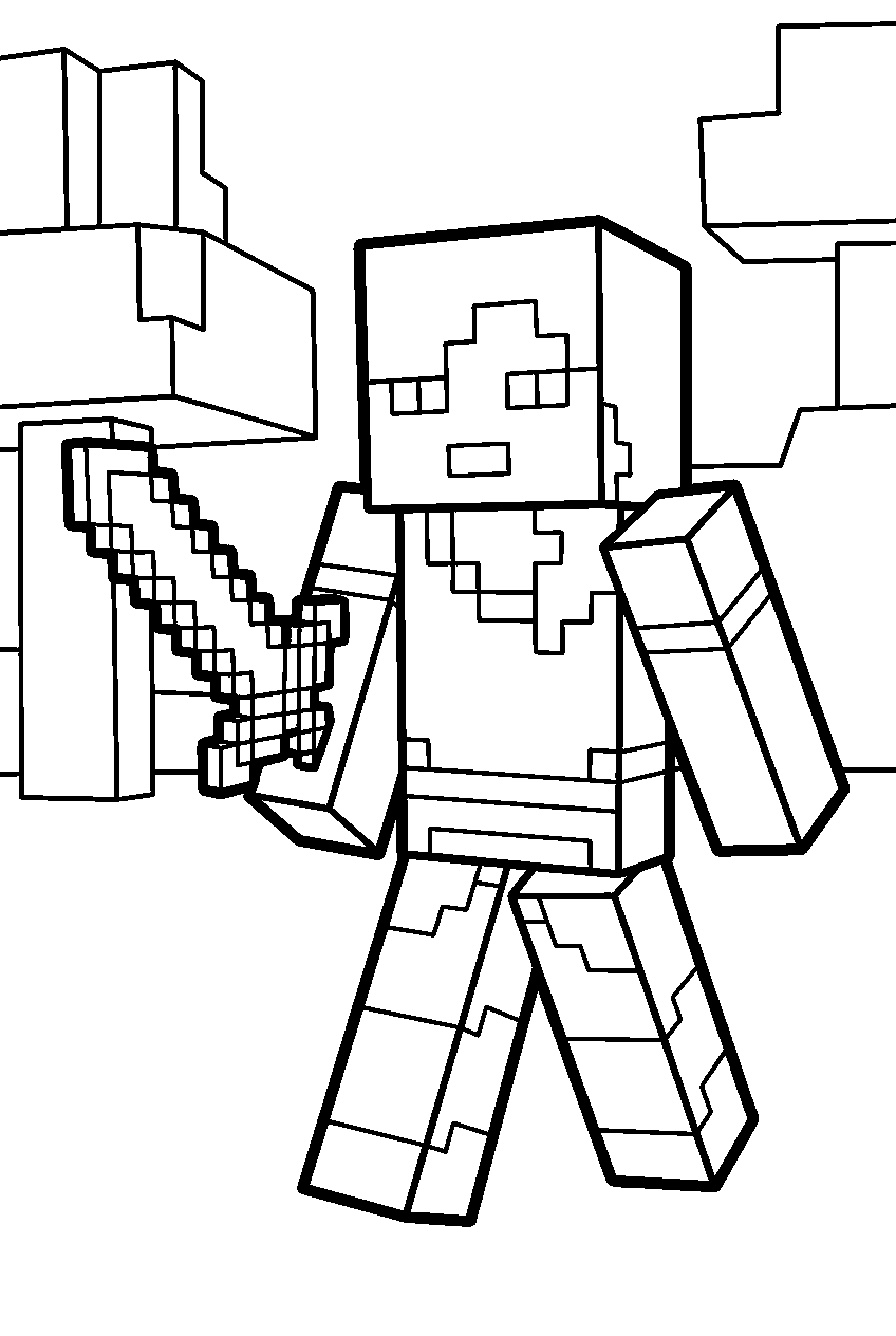 minecraft alex with diamond sword line art