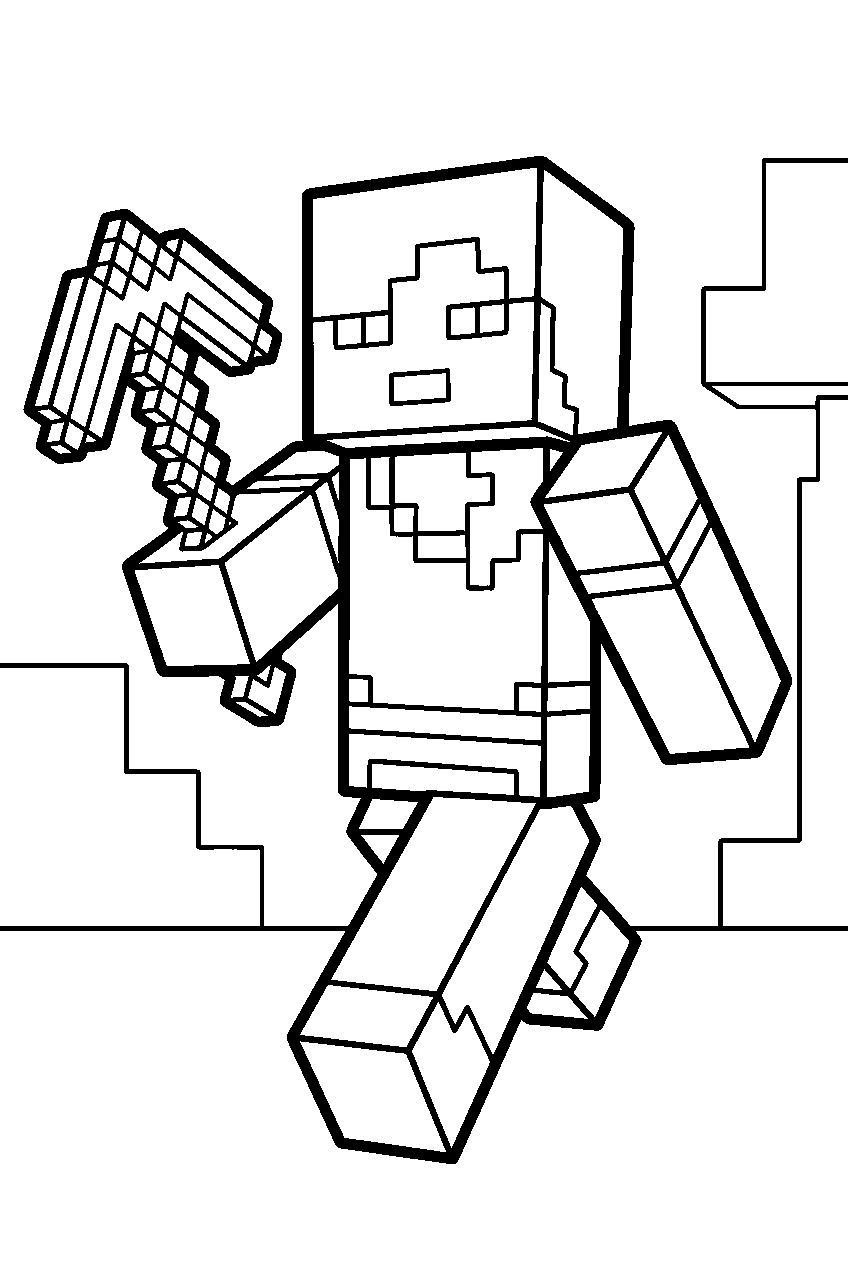 minecraft alex with pickaxe line art