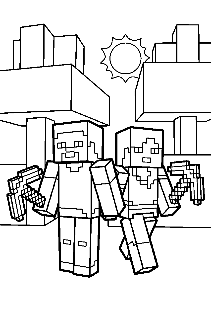 minecraft steve and alex line art