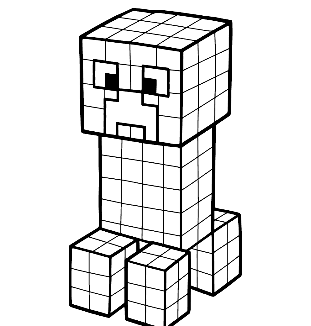 minecraft classic creeper pixel grid line art for kids