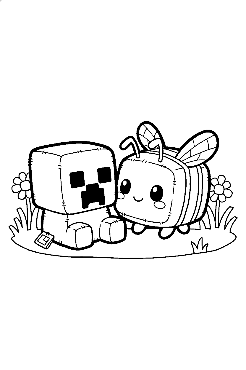 minecraft creeper and bumblebee best friends line art