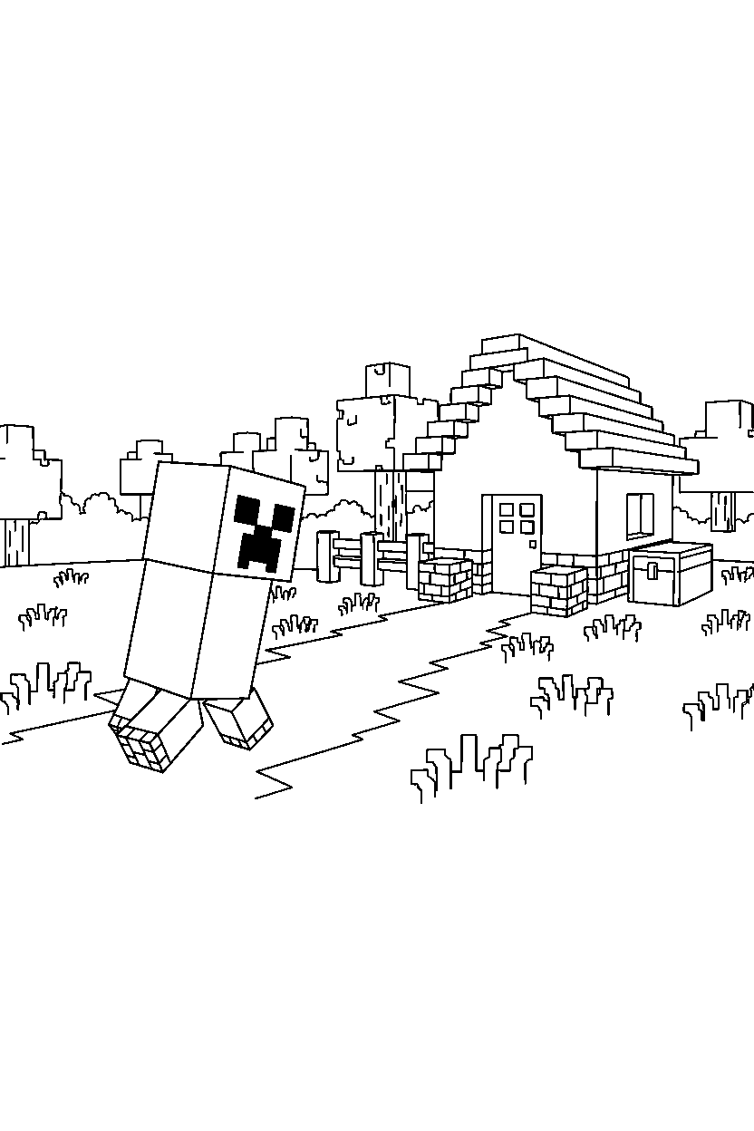 minecraft creeper approaching quietly in a survival base line art