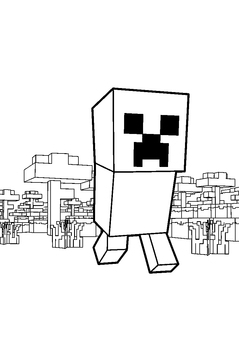 minecraft creeper approaching slowly in a savanna line art