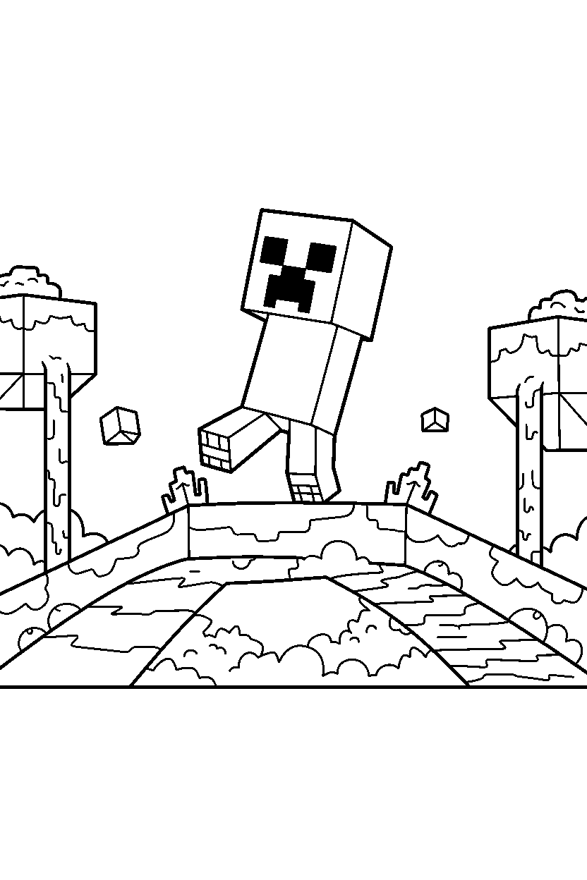 minecraft creeper balancing on nether bridge line art