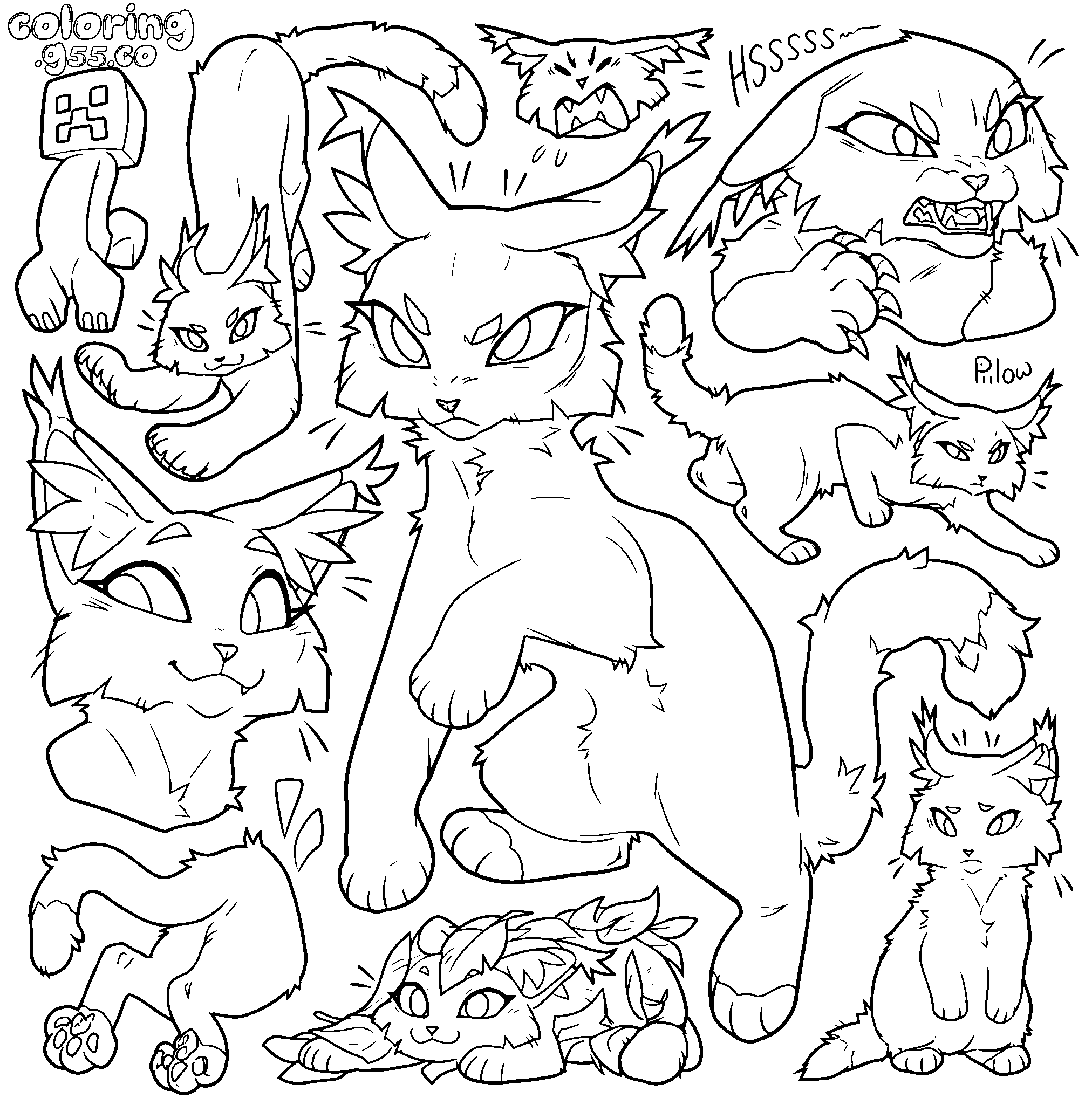 minecraft creeper cats line art
