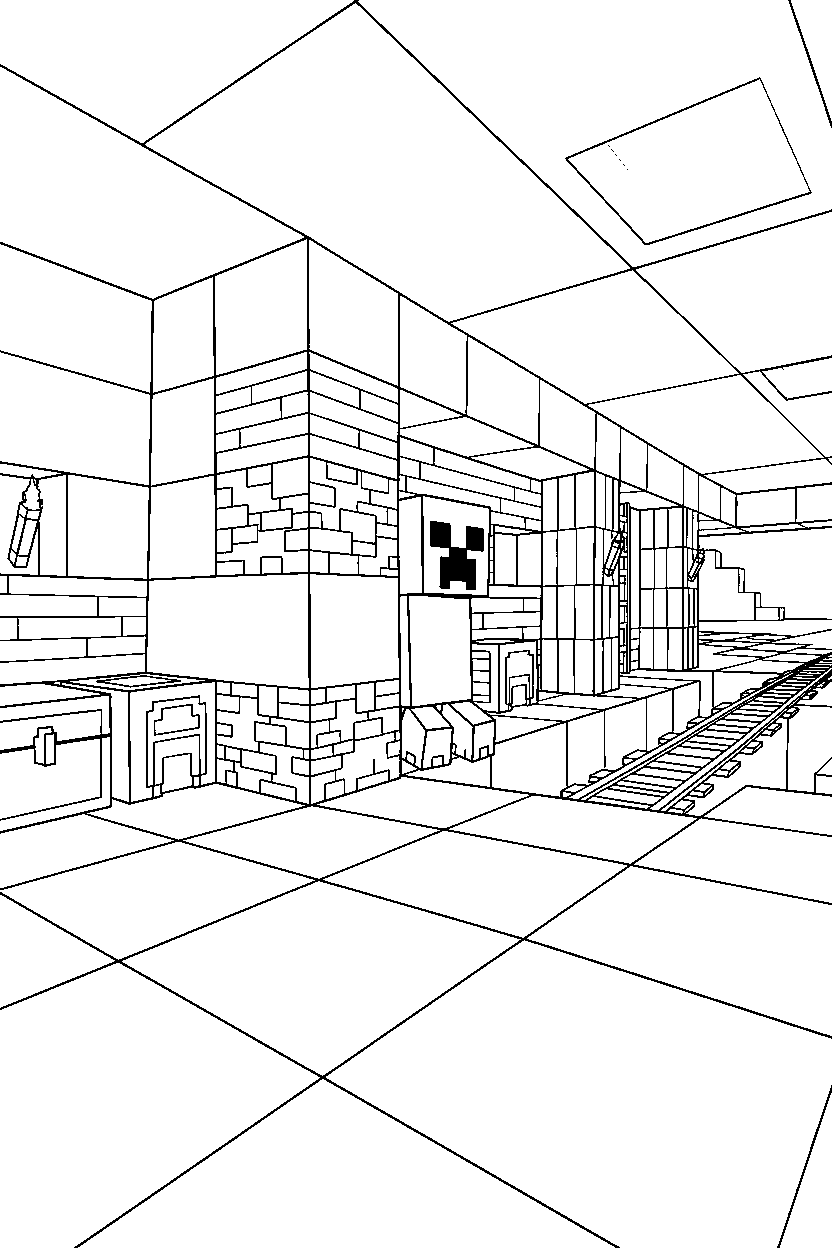 minecraft creeper exploring inside base line art