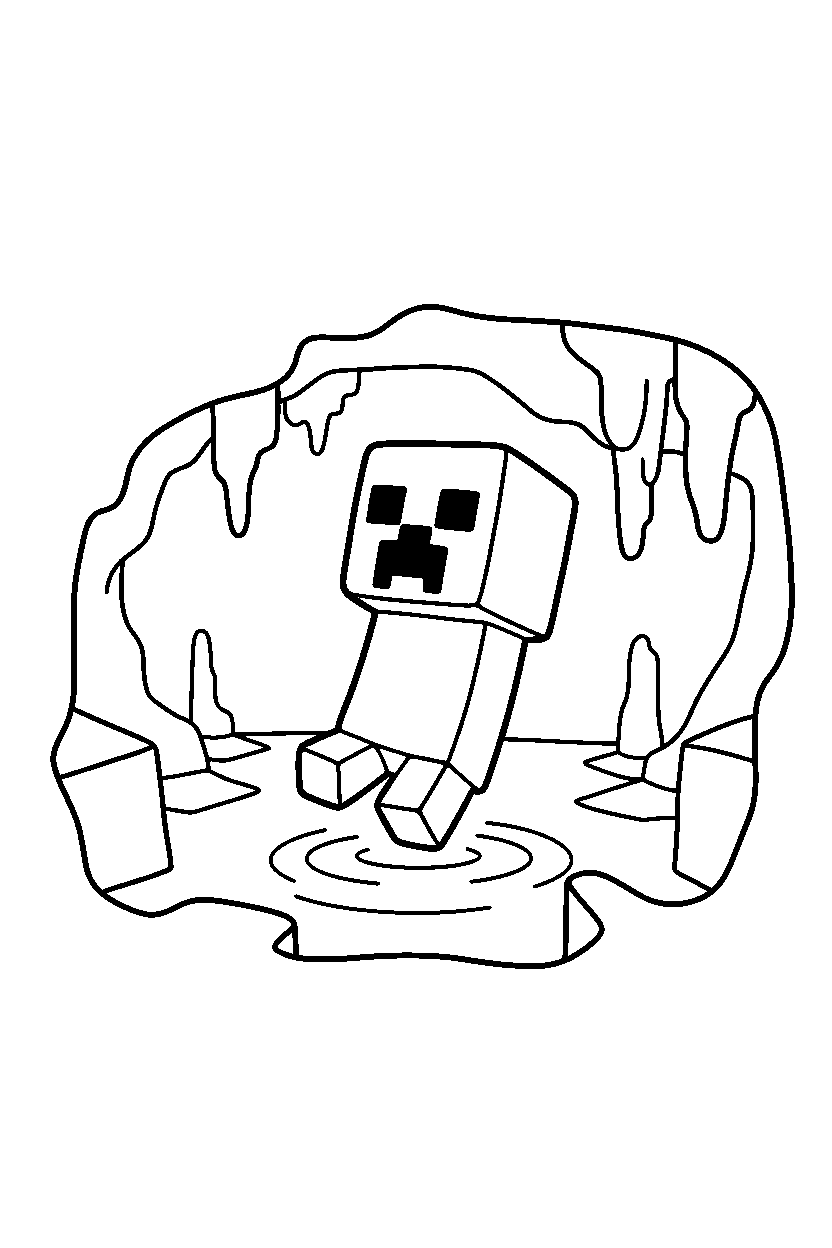 minecraft creeper floating calmly in a cave line art
