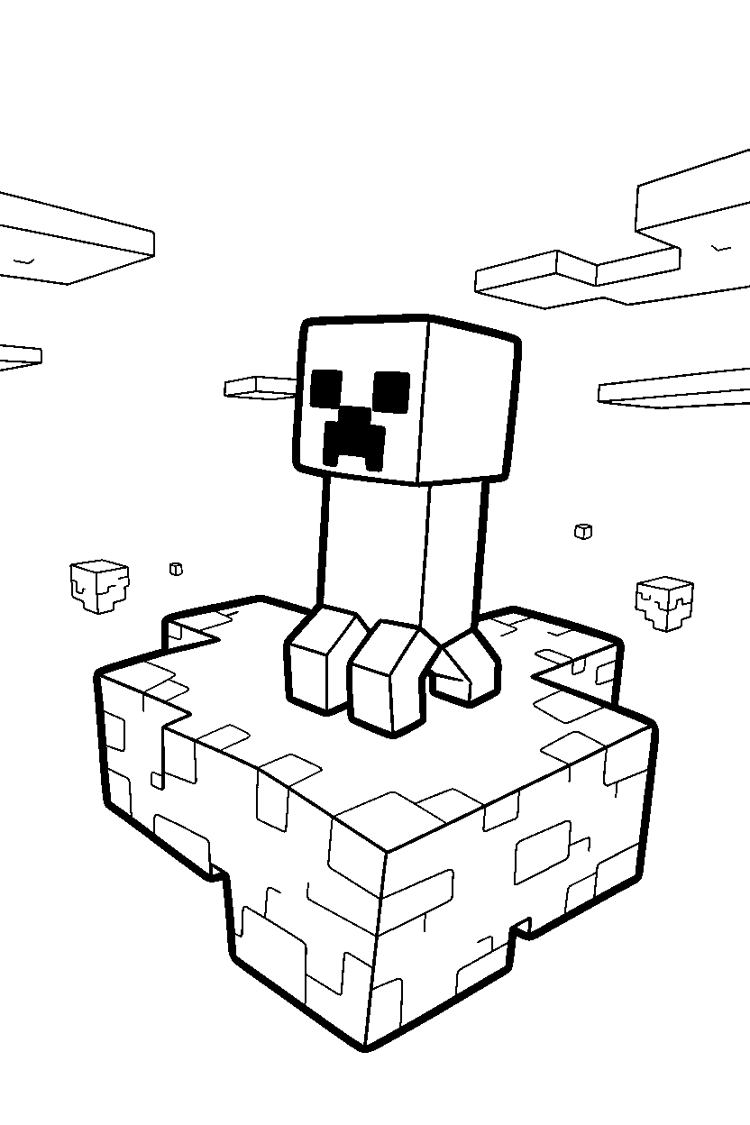 minecraft creeper looking around carefully in a sky base line art