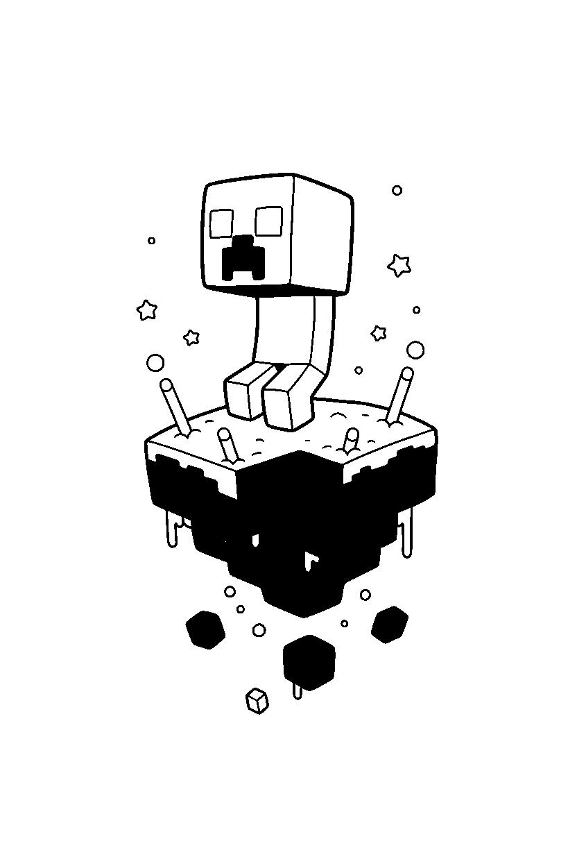 minecraft creeper looking around on end island line art